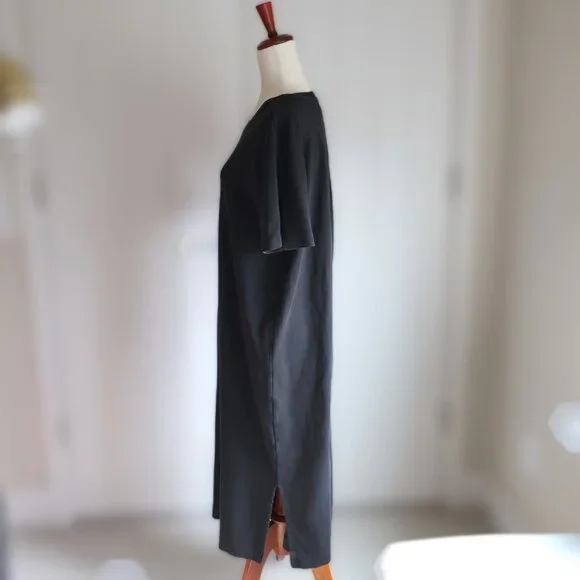 Able Maria Boxy Midi Dress Womens XL Black Cotton Closet Staple Travel - Picture 4 of 7